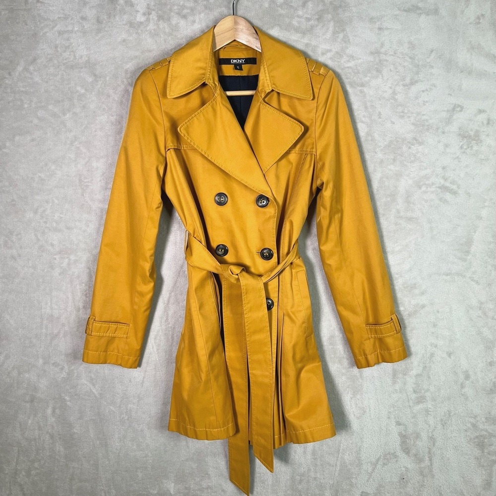 DKNY Trench Coat Pea Belted Double‎ Breasted Women's Size S Color TAXI Y2K